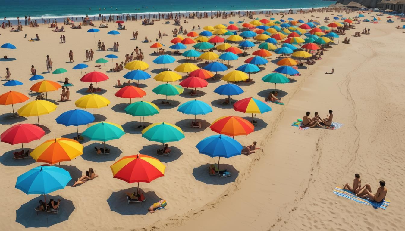 Vibrant Beach Scene in a Cyberpunk Aesthetic