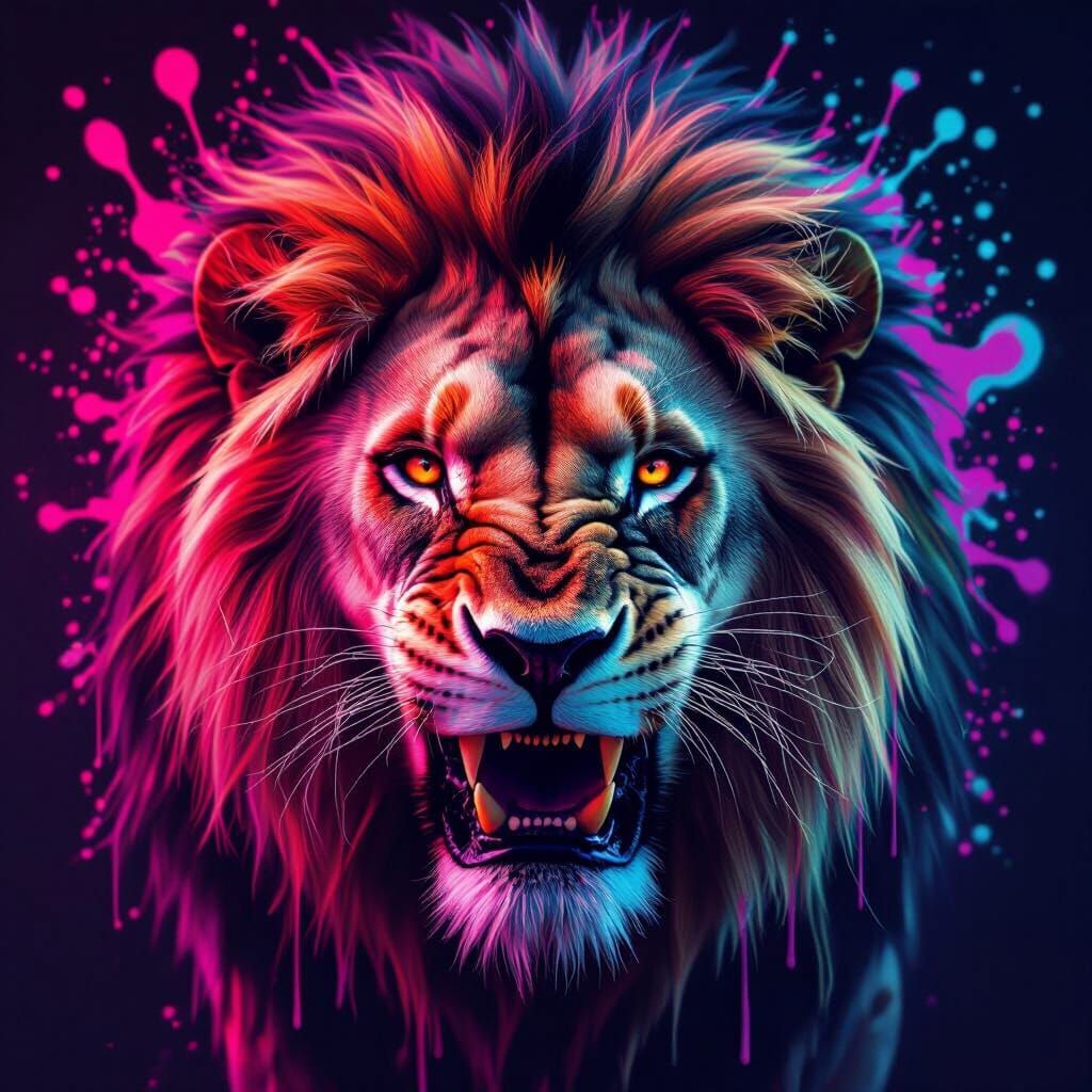 Psychedelic Lion Head in Attack Mode