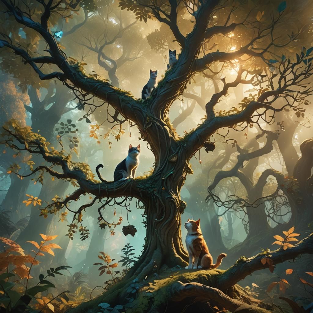 Cat and Dog in Mystical Forest: 3D Game Cinematic