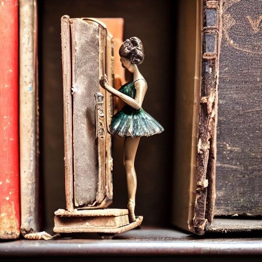 Vintage Ballerina Music Box on Dusty Bookshelf