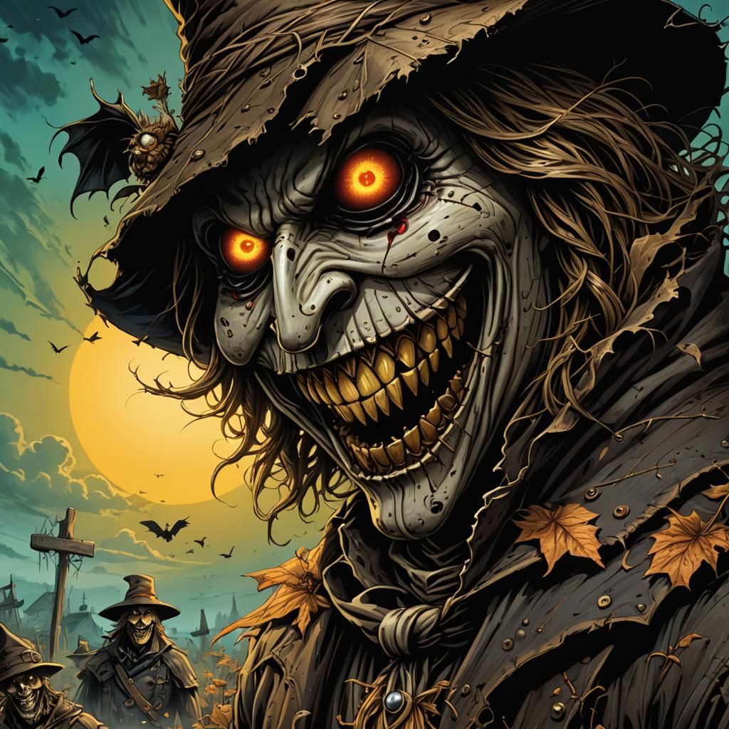 Scarecrow Scares Crows in Comic Book Eldritch Art