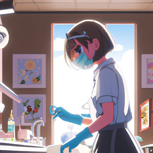 Female Dentist in Anime Style Dental Office
