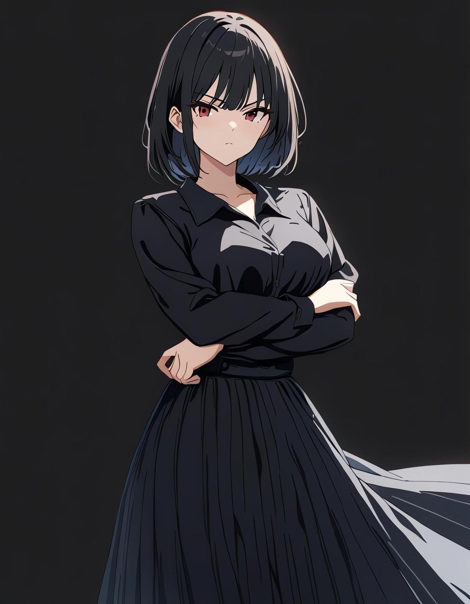 Cel-Shaded Girl in Black Dress with Red Eyes