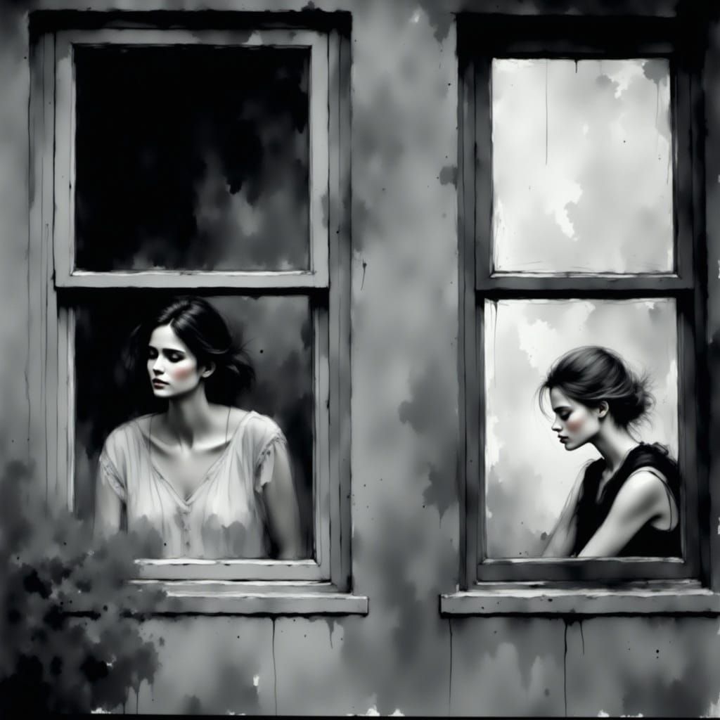 A Victorian Harbor City Window Scene with Two Neighbors