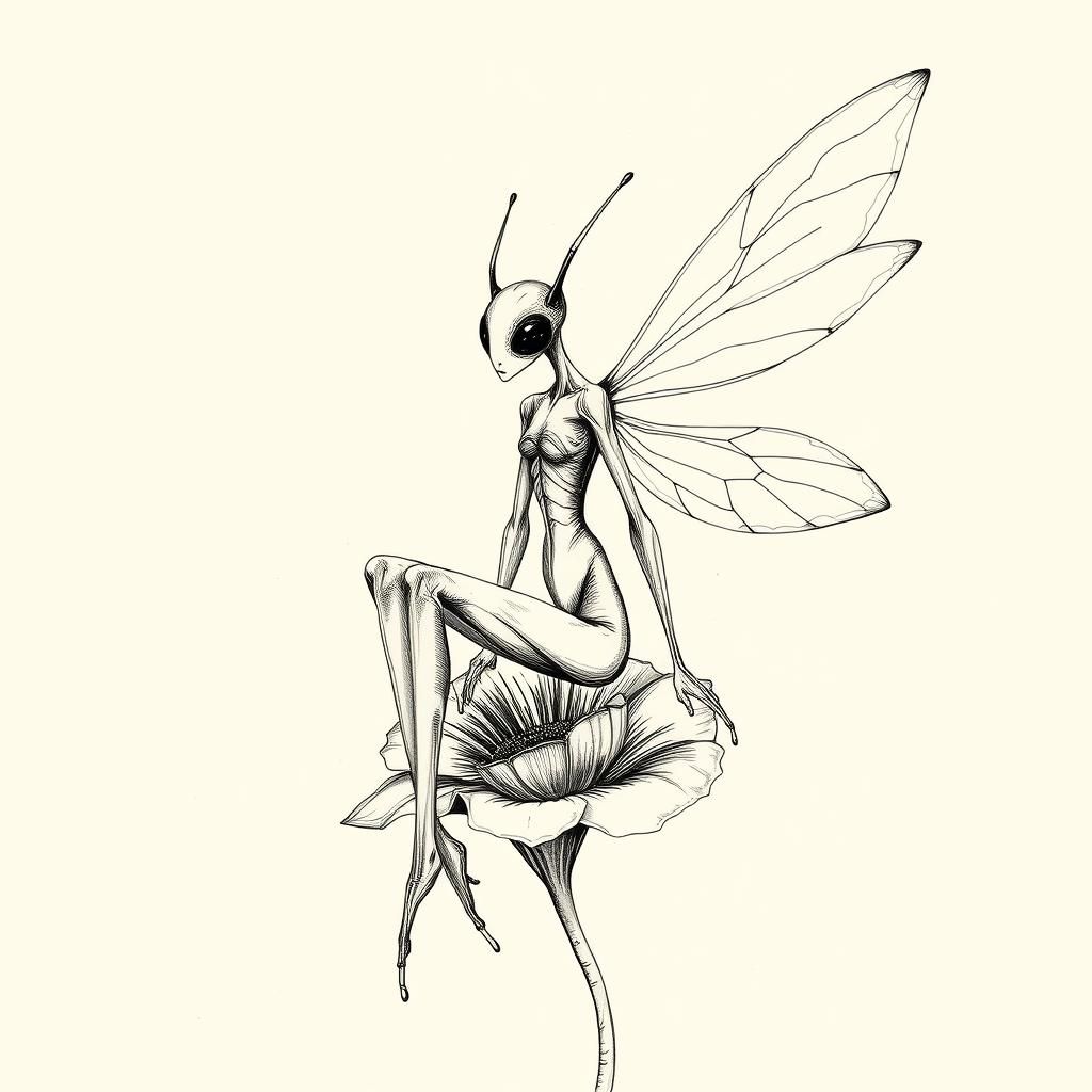 Fairy Sketch in Lovecraftian Gothic Style