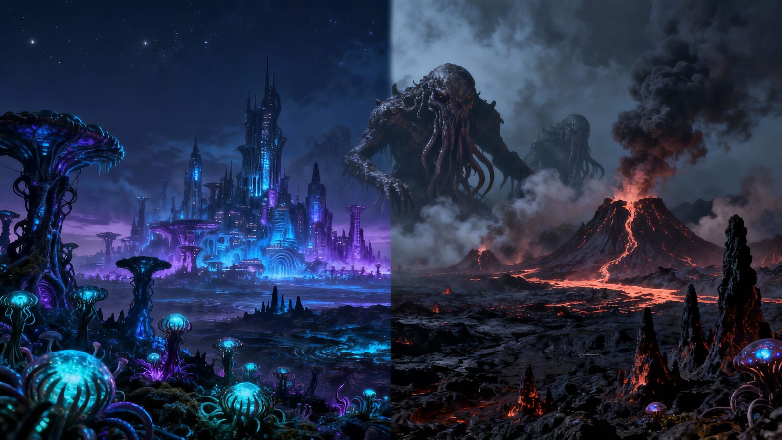 Surreal Split World With Cosmic Monsters