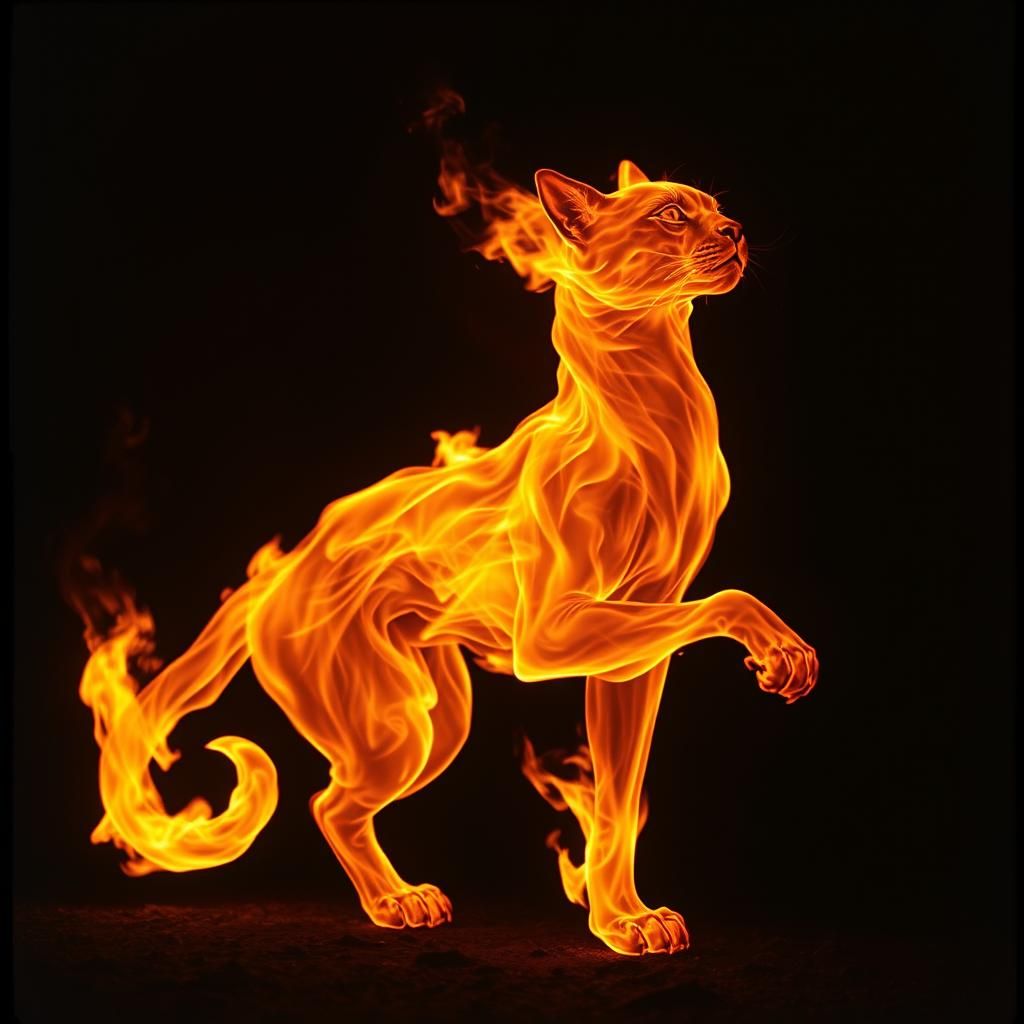 Majestic Fiery Cat in Cinematic Film Still