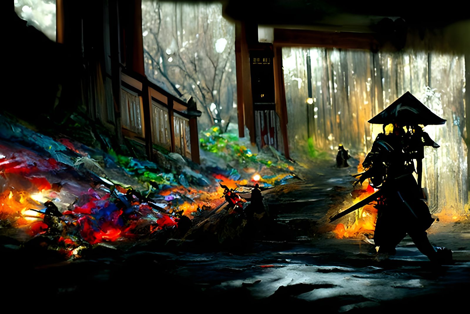 Samurai Ambush in Kyoto: A Dark Fantasy