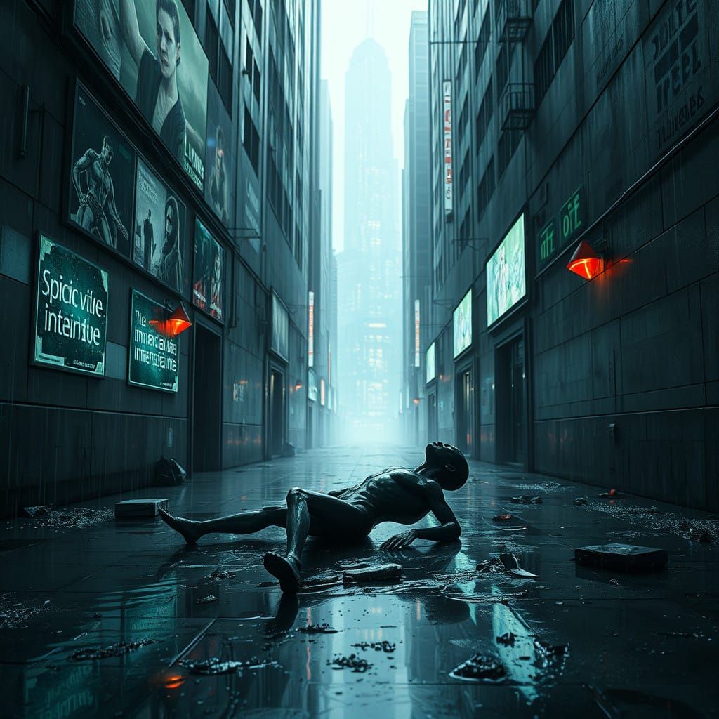 Dystopian Alleyway in Cyberpunk Atmosphere