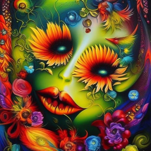 Detailed Floral Fantasy in Mixed Media Style