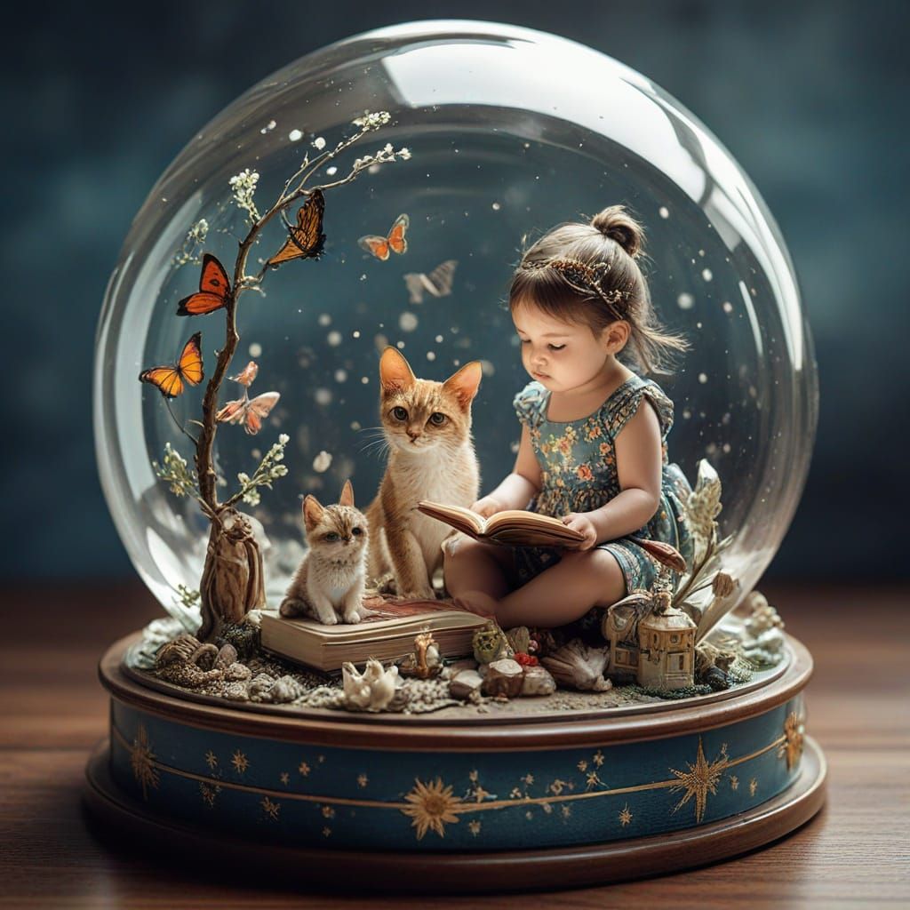 Whimsical Faerie Girl in a Magical Snowglobe Wonderland