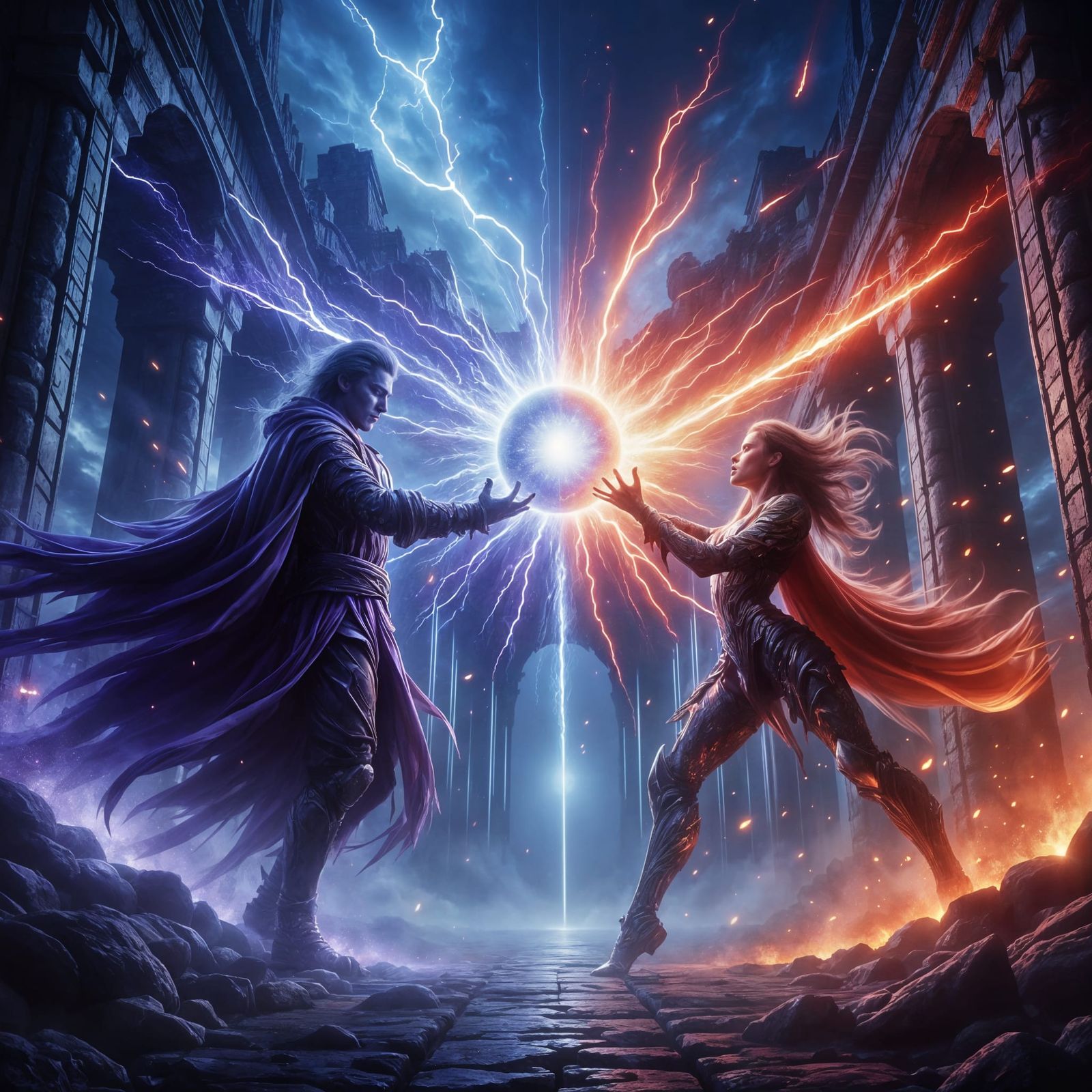 Epic Fantasy Battle: Sorcerer vs. Dragon Knight in Ancient R...