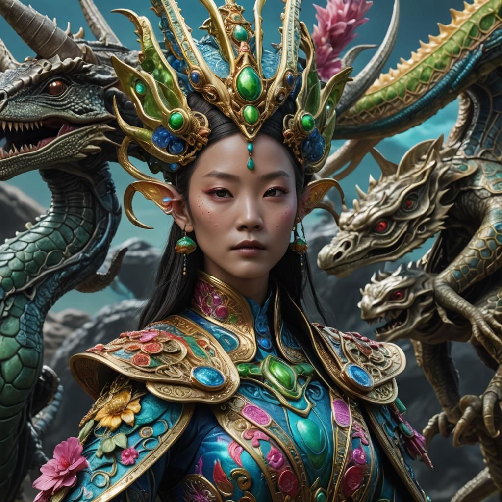 Ornate Alien Costume: Detailed 3D Anime Art