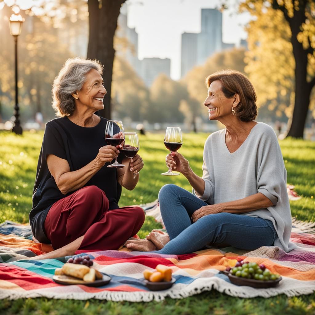 Women Enjoying Wine in Park