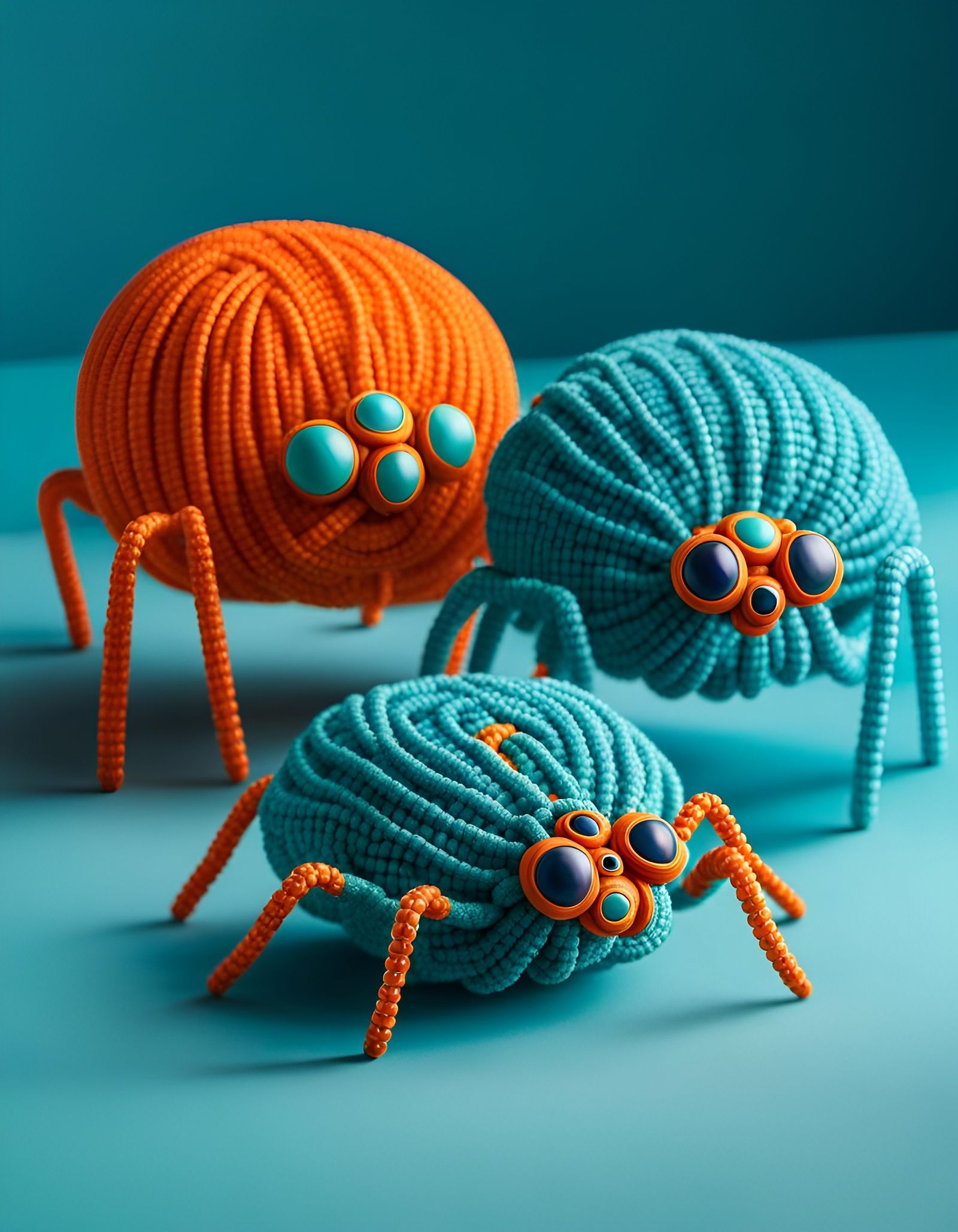 Spider Figurines on Blue Surface, Digital Art