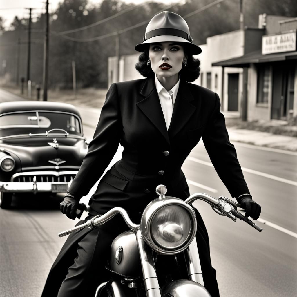 Realistic Female Mafia Boss in Film Noir Style