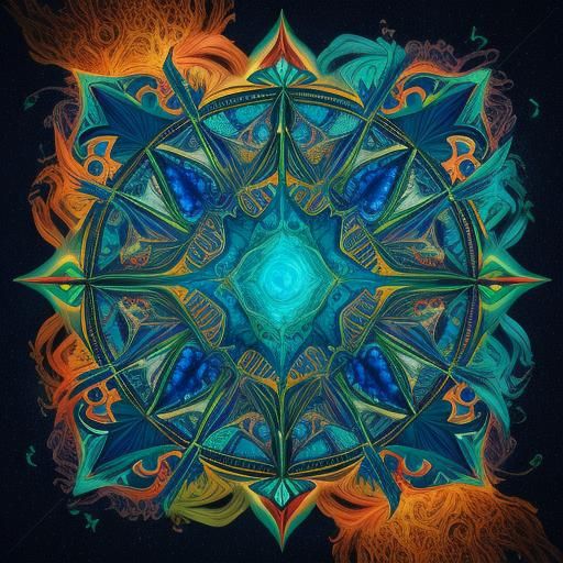 Blue Leopard King Offers Green Fire: Surreal Scene