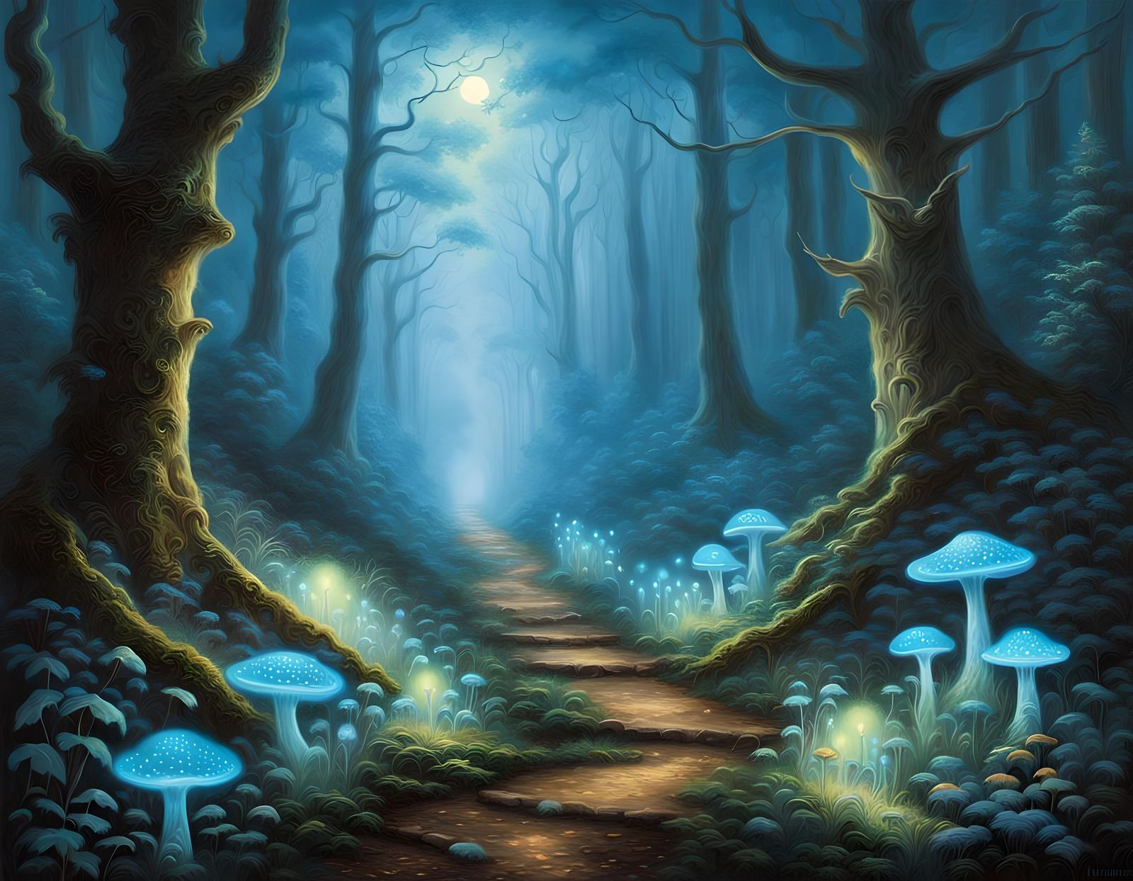 Bioluminescent Fawn in Dark Forest, Ethereal Fantasy