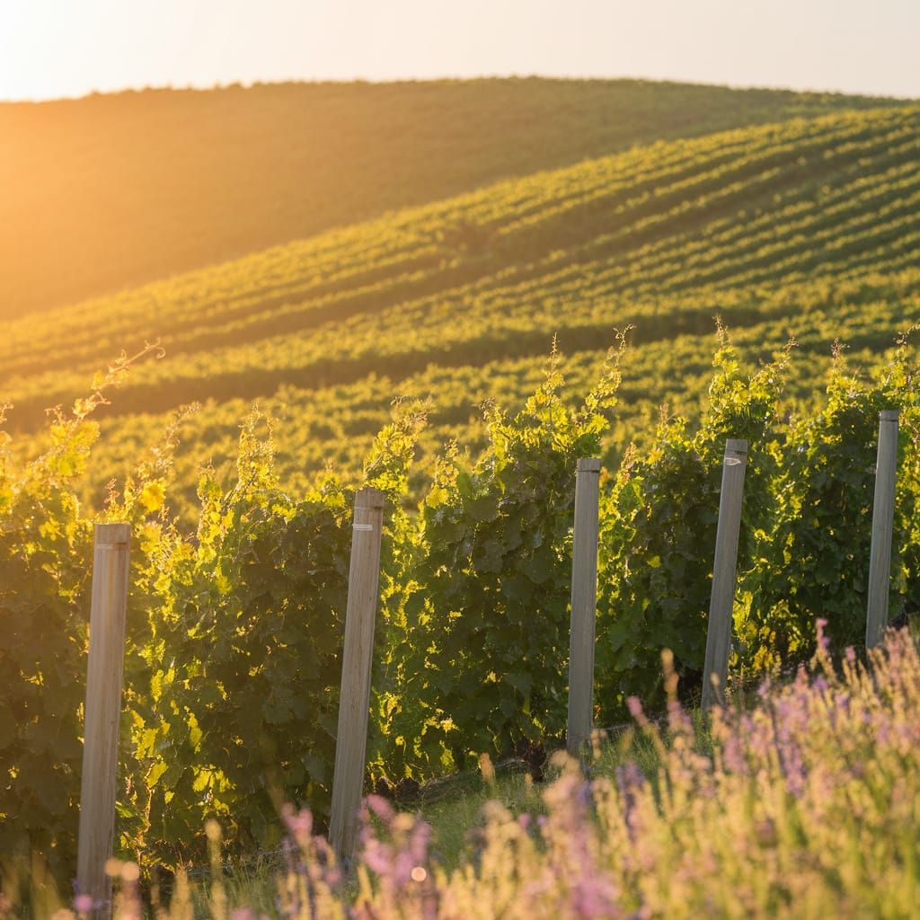 Golden Hour Vineyards Scene in a Serene Landscape