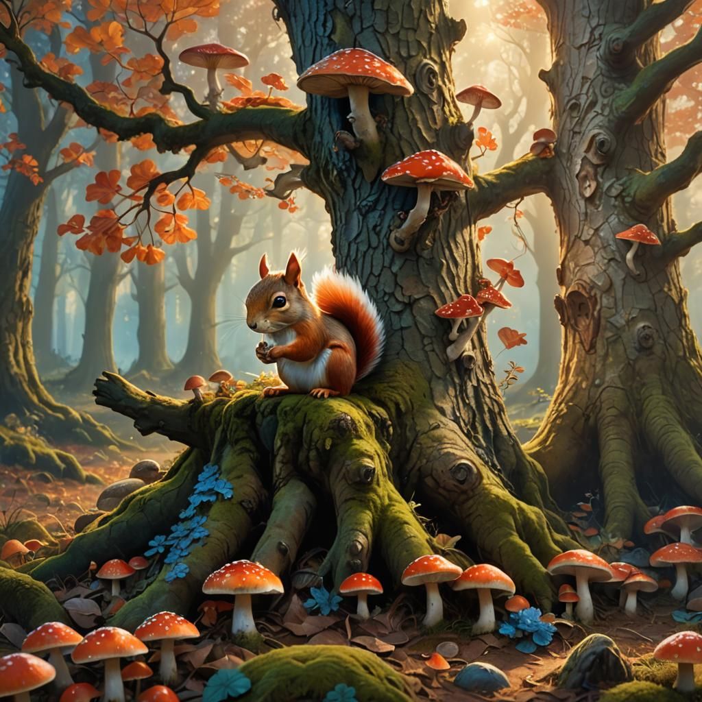 Pixie and Squirrel in Enchanted Oak Forest