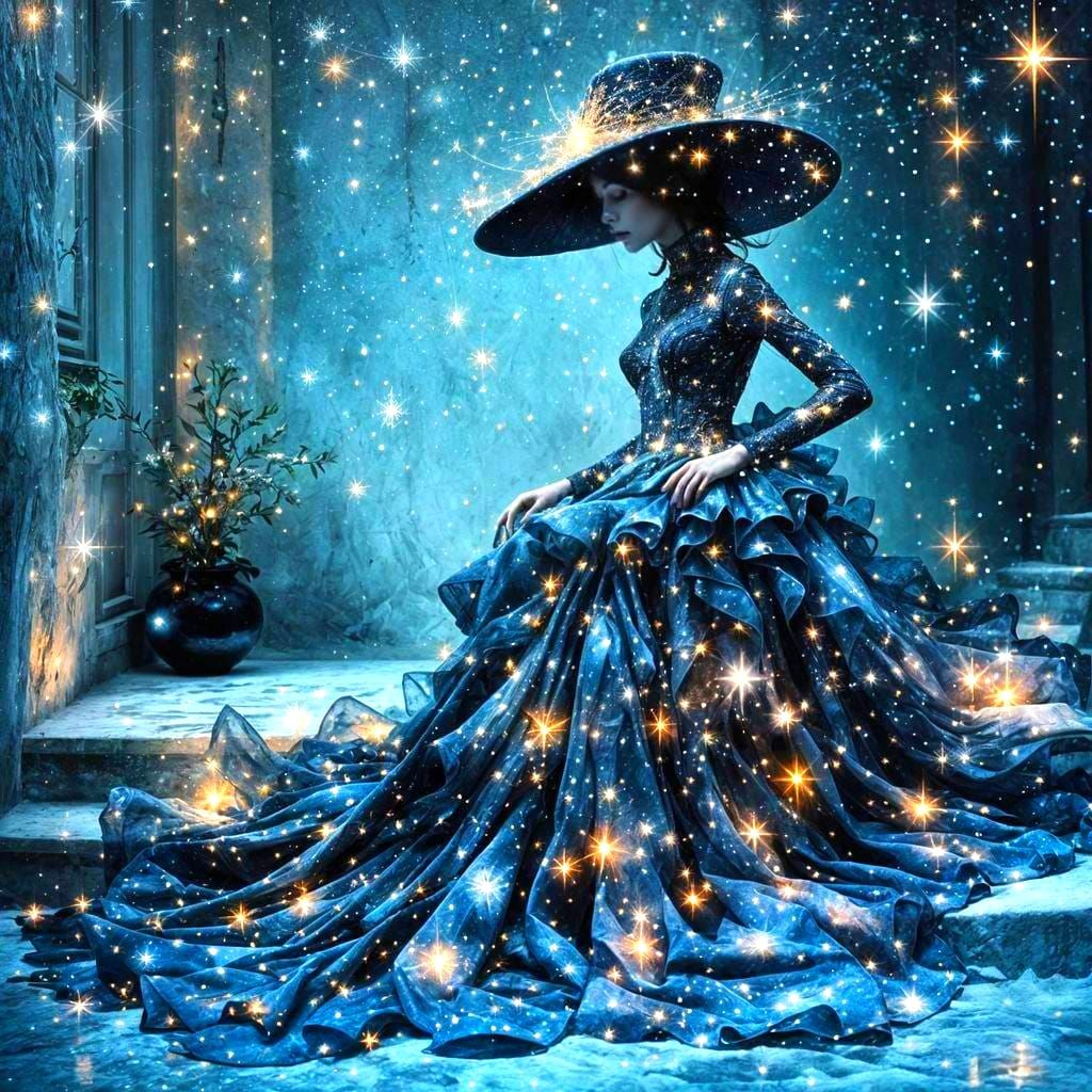 Ethereal Woman with Starry Galaxy Hat