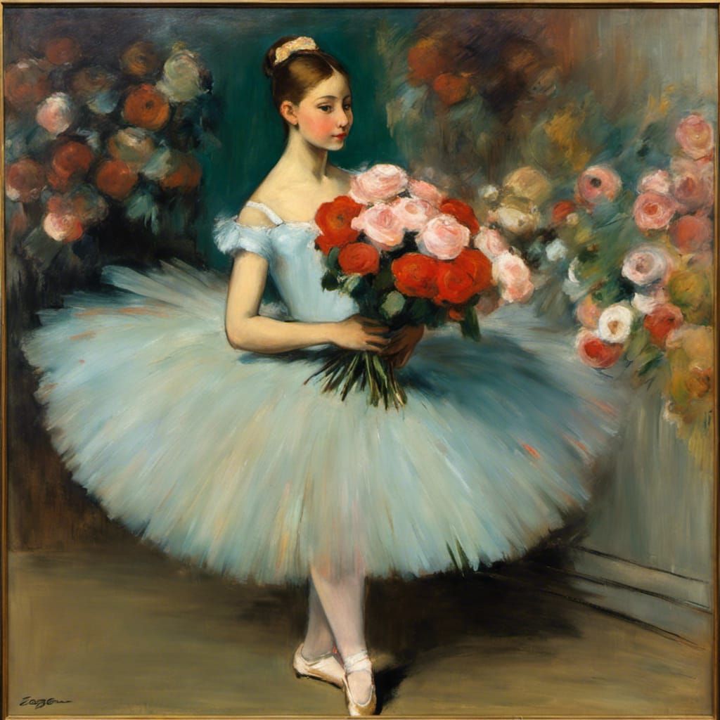 Ballet Dancer with Roses: Impressionistic Style