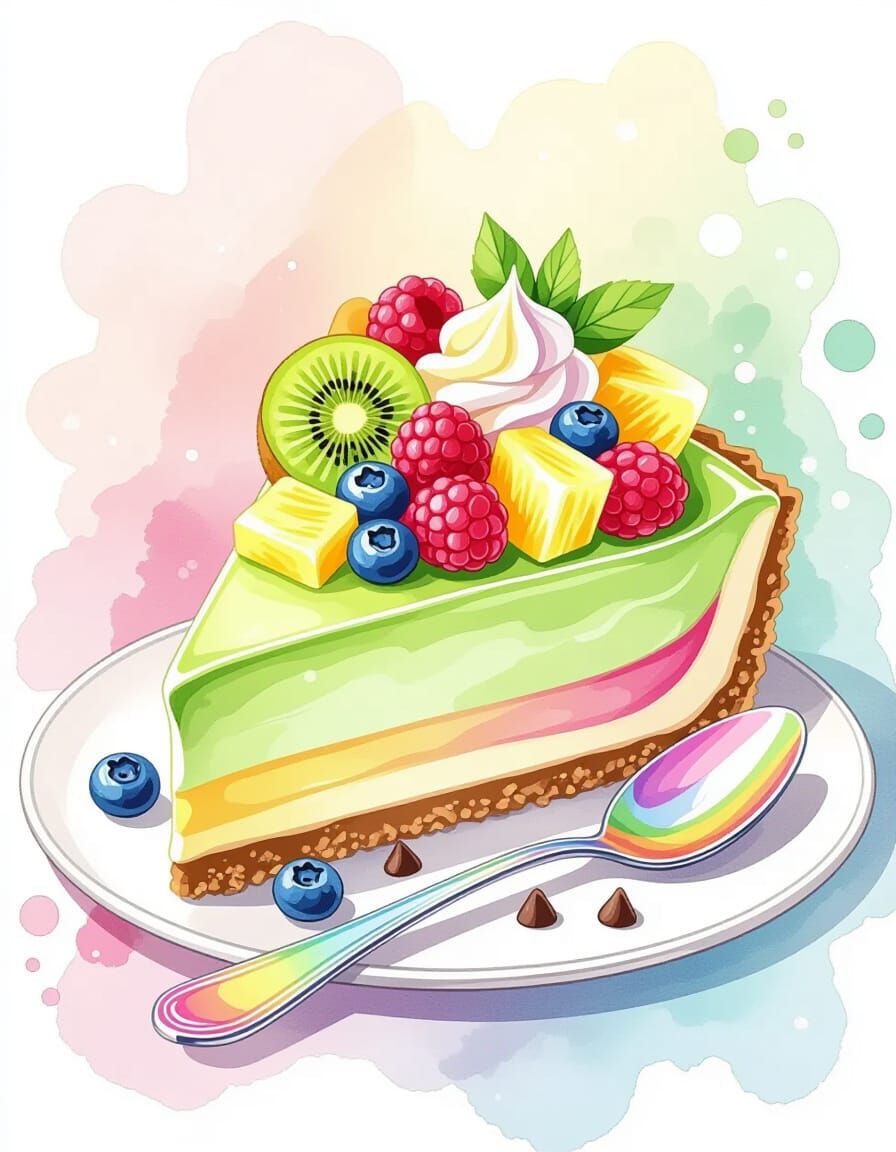 Watercolor Rainbow Cheesecake with Berries