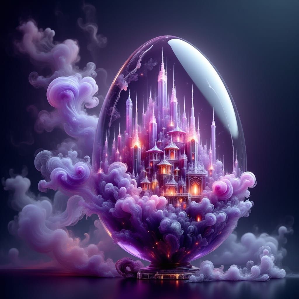 Crystal Egg Unveils Mystical, Violet-Colored Village Within