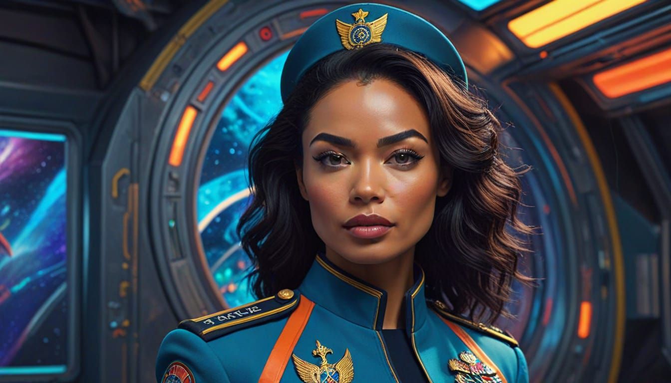 Retro-Futuristic Space Navy Officer in Oil Painting Style