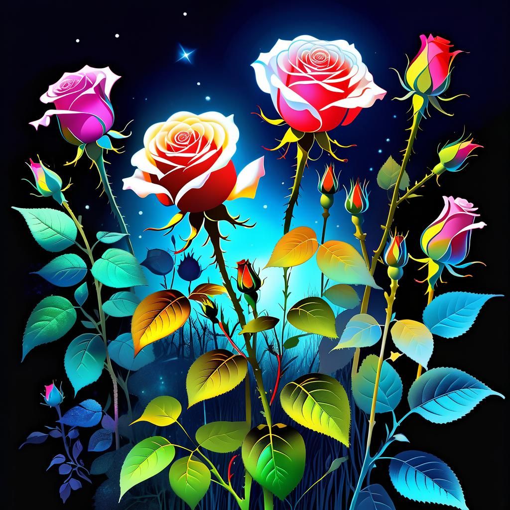 Glowing Rose Garden Collage Art Illustration