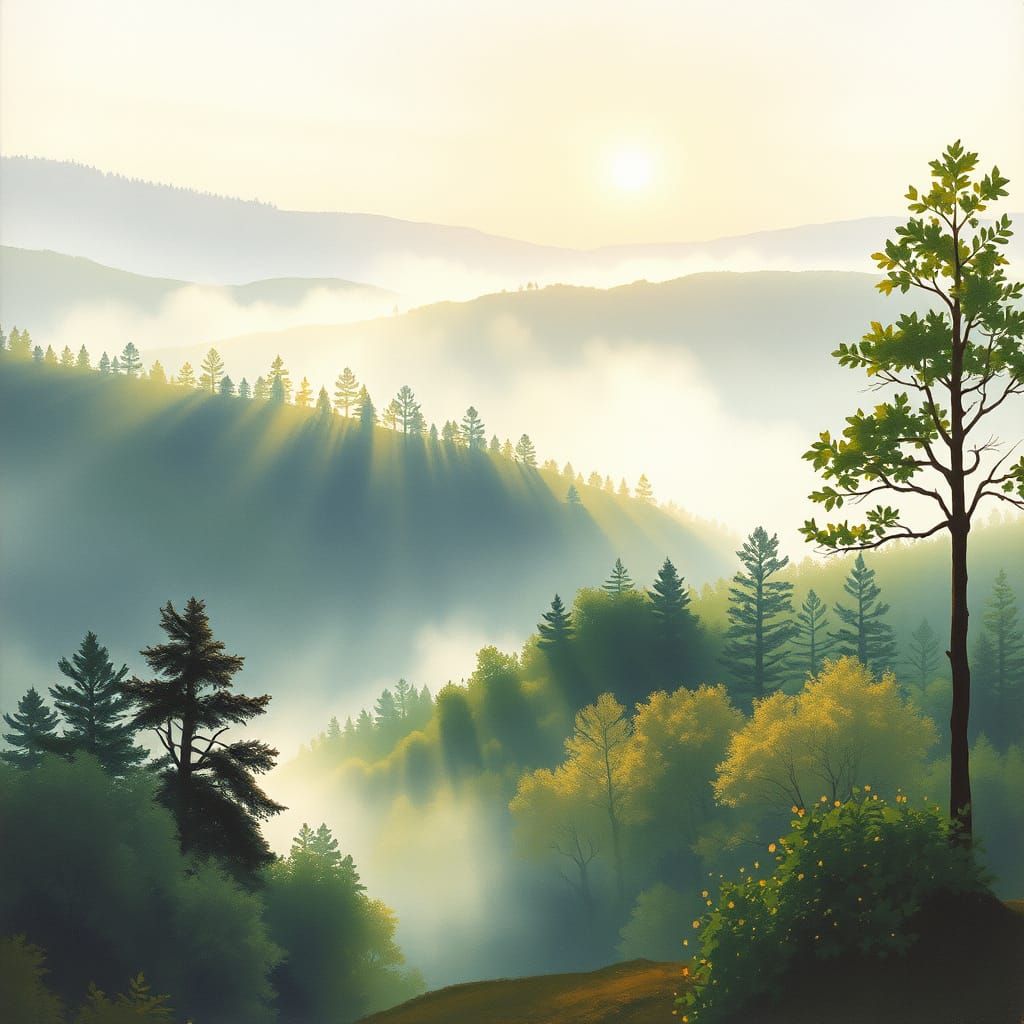 La brume matinale qui suit les méandres d'une rivière.