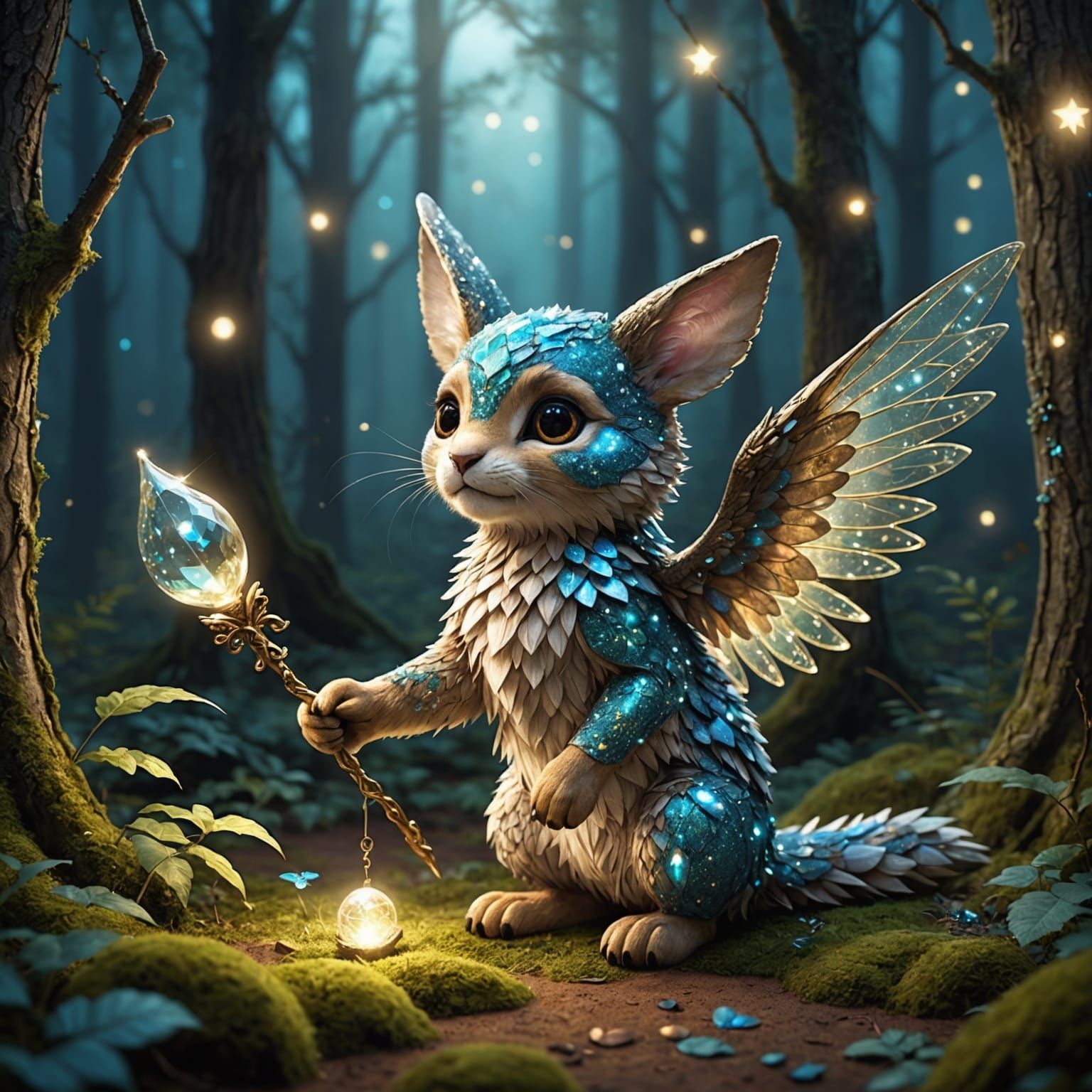 Magical Forest Animals with Sparkling Wings and Wands