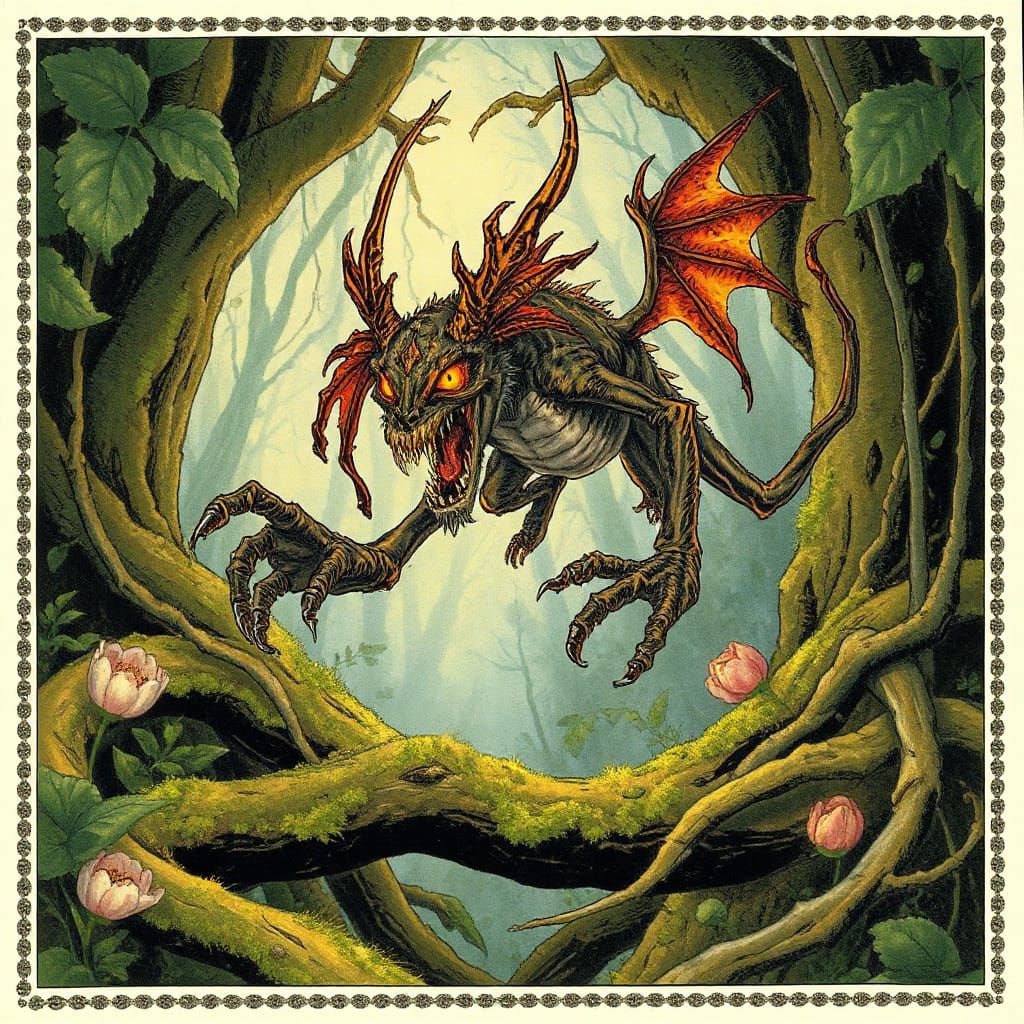 The Jabberwock in Tulgey Wood, Fantasy Illustration