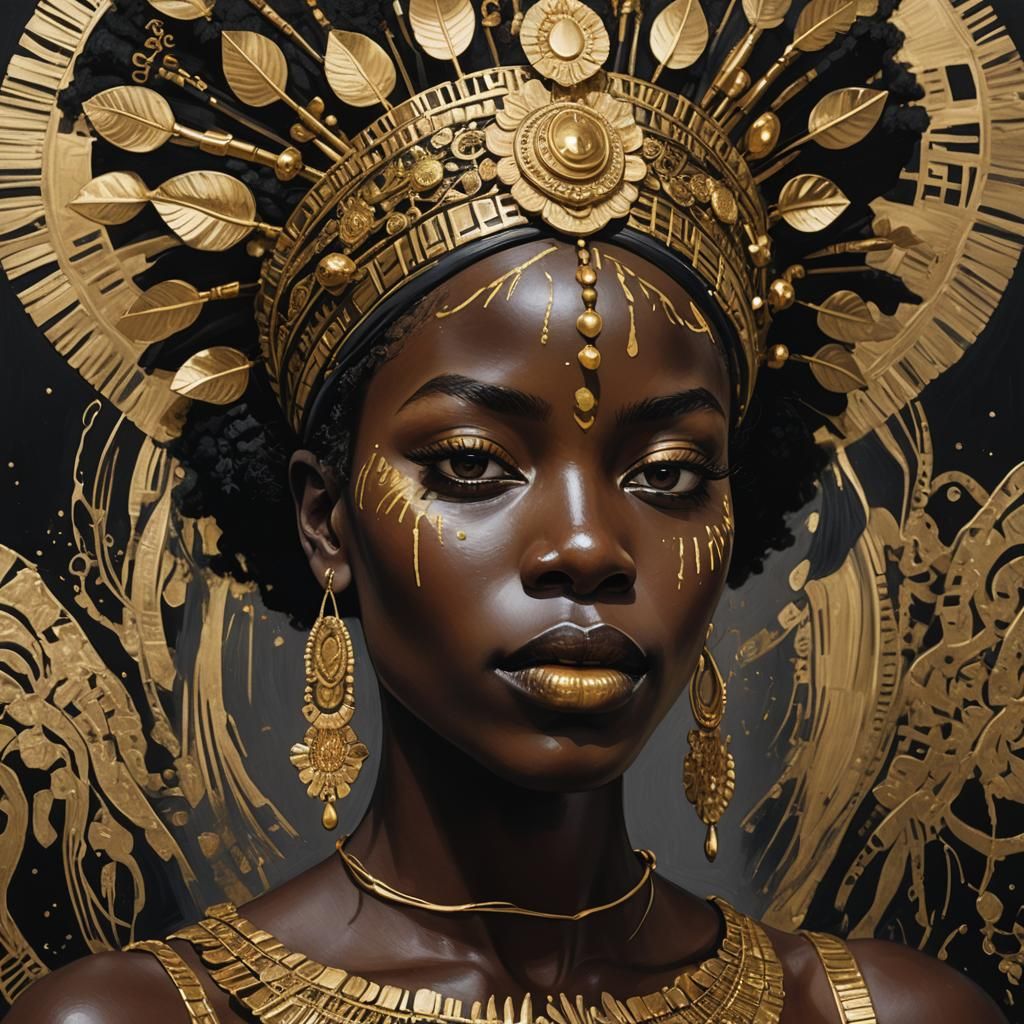 Golden African Woman Portrait in Hyperrealistic Style