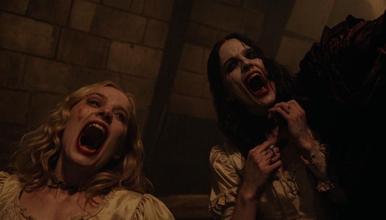 Vampires Hissing with Sharp Fangs Close Up