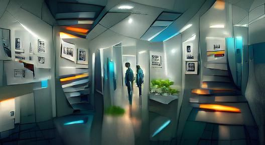 Futuristic Sci-Fi Office Hallway Concept Art