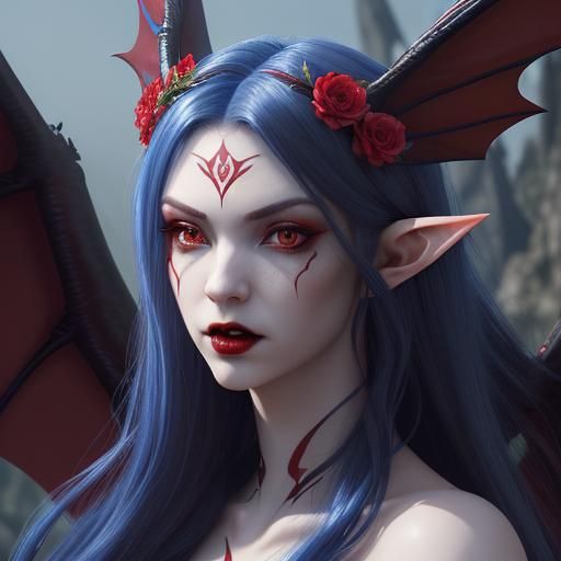 Half-Elf Vampire Queen with Bat Wings