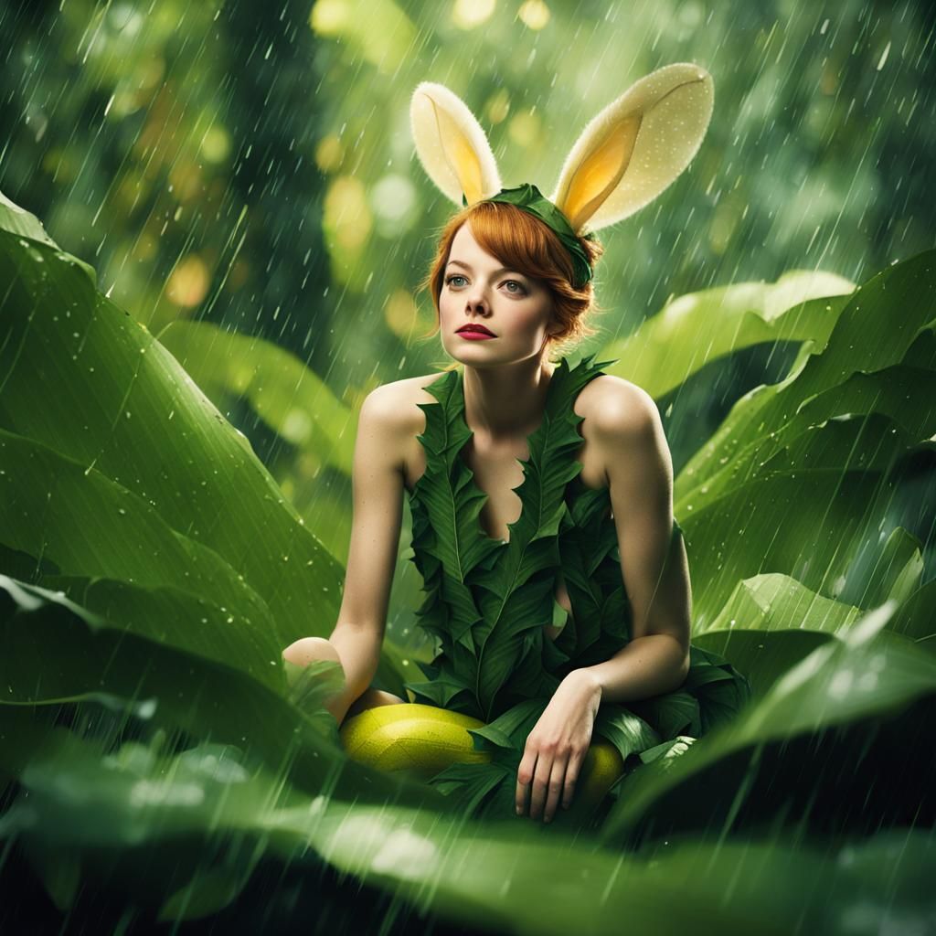 Enchanting Forest Scene: Woman in Leaf Costume