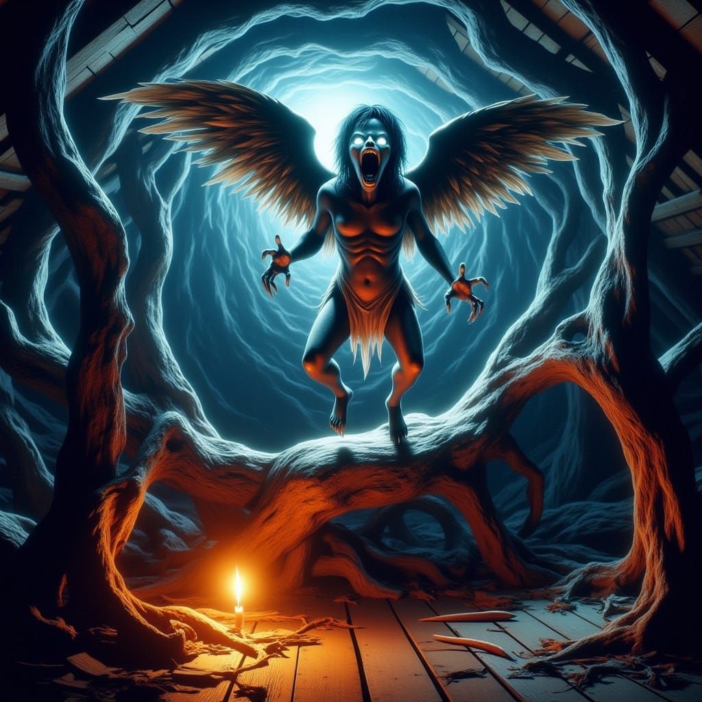 Psychedelic Cupid Robot Bridge in Maximalist Style