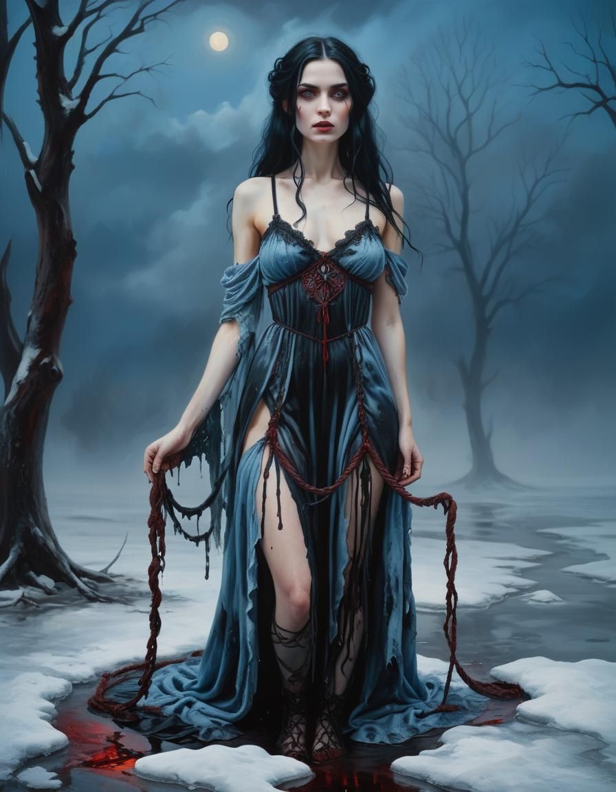 Gothic Ukrainian Beauty in Snowy Landscape