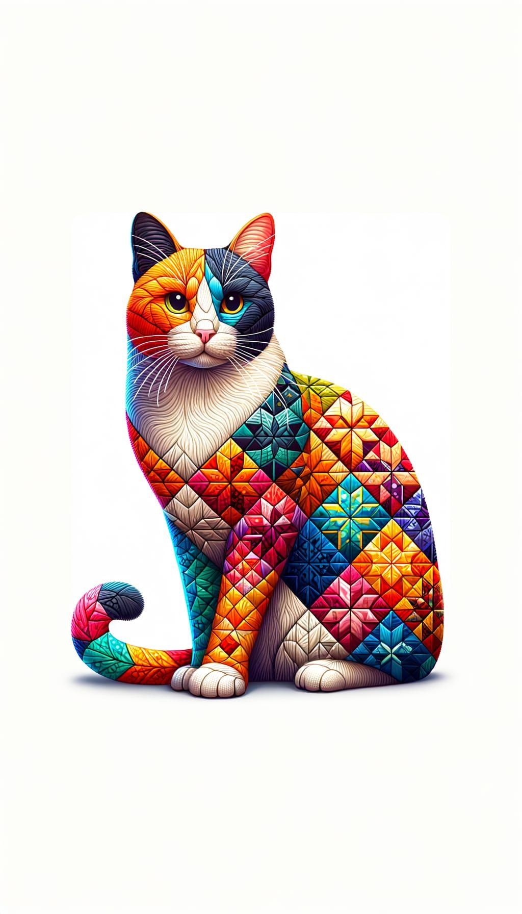 3D Realistic Cat with Quilt Pattern