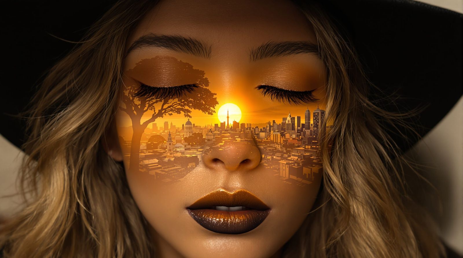 Surreal Sunrise Portrait of Woman in Dreamscape