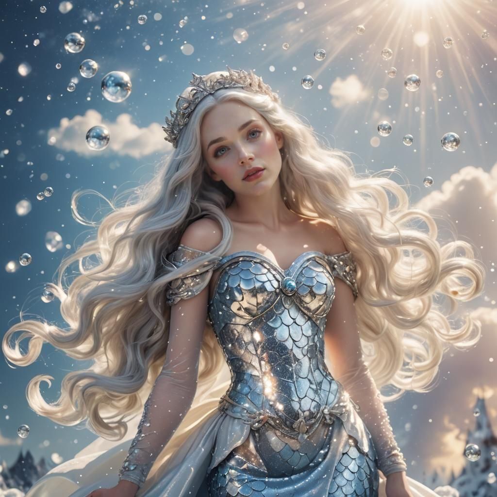 Snow White Space Mermaid with Silver Sparkles
