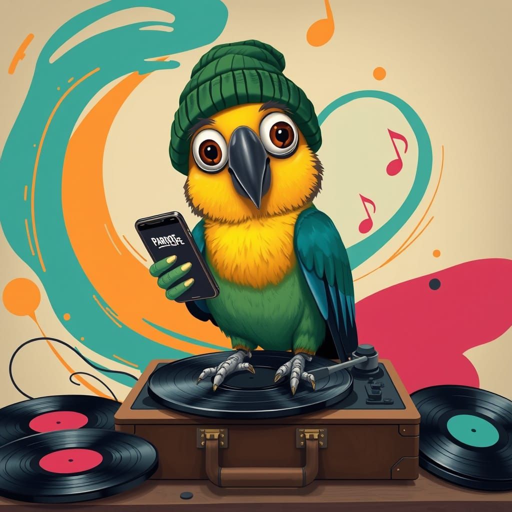 Hipster Parrot in Whimsical Digital Art