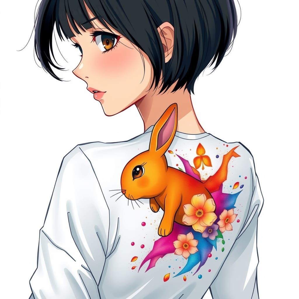 Anime Woman with Rabbit Tattoo