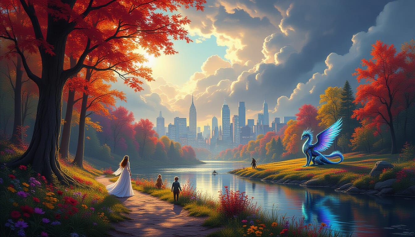 Mystical Forest Path with Cybernetic Phoenix