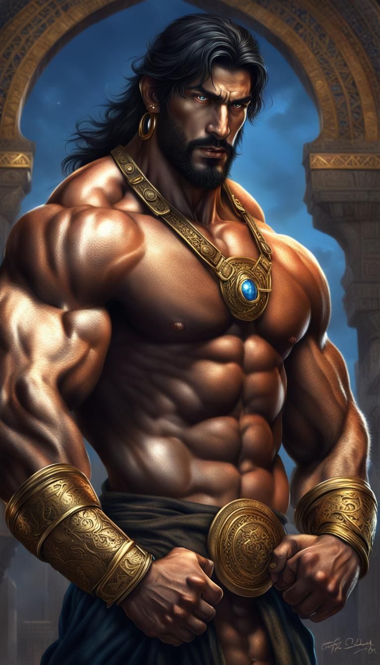 Handsome Persian Djinn with Muscular Build in HDR