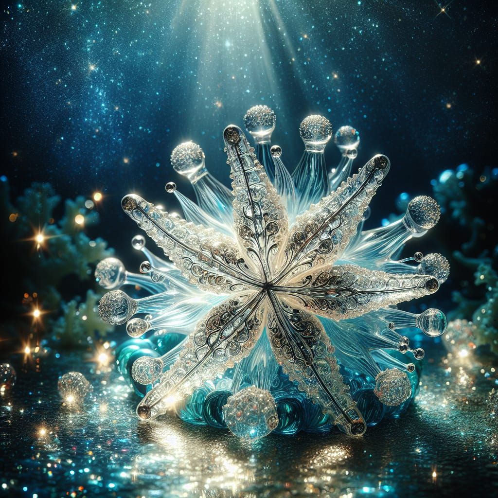 Luminous Glass Starfish in a Magical Sea