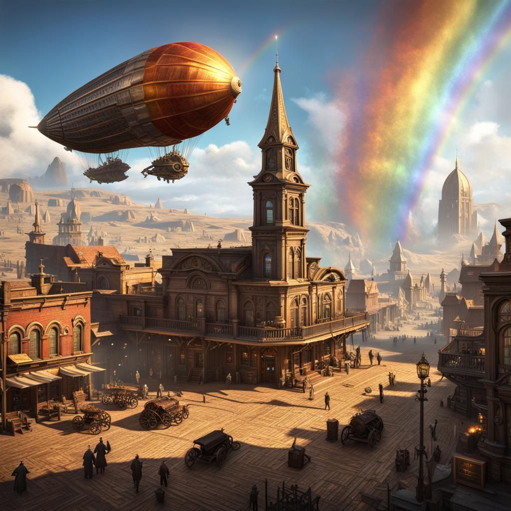 Old West Airship Town with Giants and Aliens
