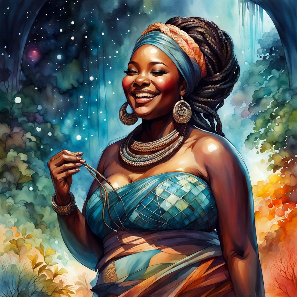 Enchanting African River Goddess in Hyperdetailed Watercolor